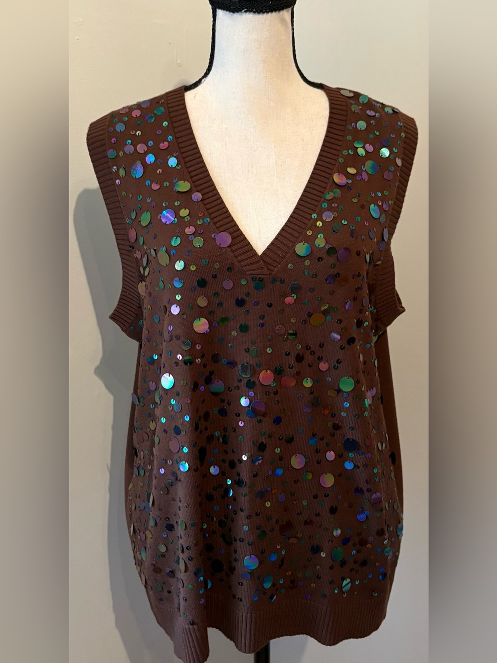 Lane Bryant multi-colored paillette sequin sweater vest Brown Size 14/16